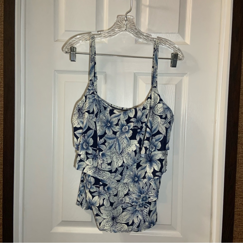 Coco Reef Bra Sized Blue Floral Tiered Tankini Top 40C - Picture 1 of 8